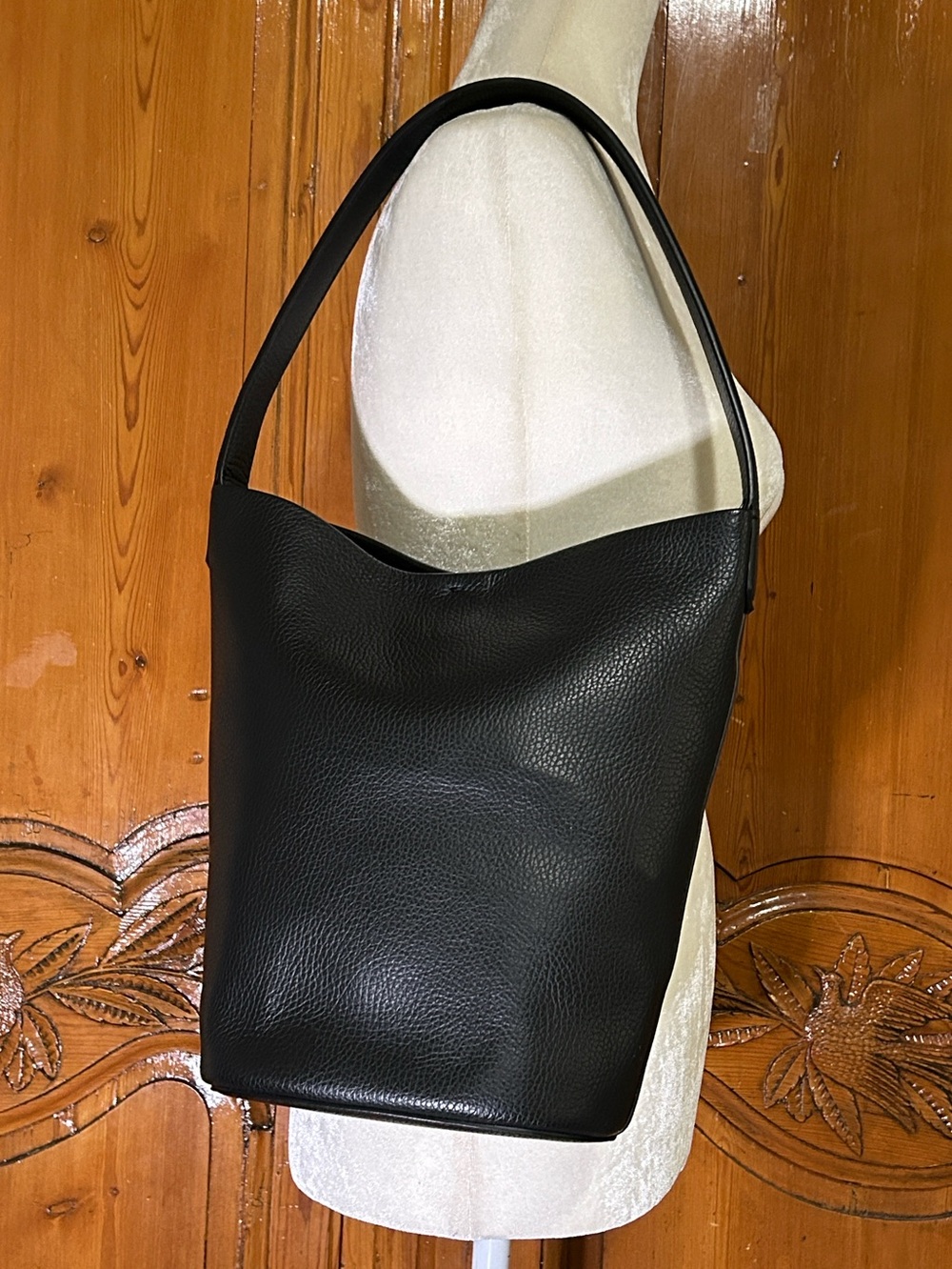 COS Black Pebble Leather Tote Bag with Attached Zip Bag